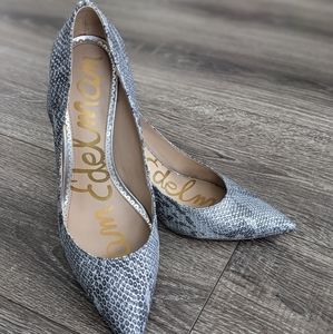 Sam Edelman Hazel Heel Pump Silver Snake
